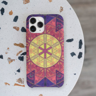 Mosaic Kaleidoscope Flower Yellow Pink and Purple iPhone 11 Case