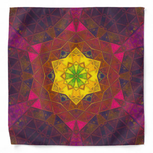 Mosaic Kaleidoscope Flower Yellow Purple and Pink Bandana