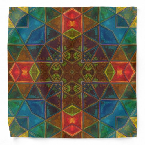 Mosaic Kaleidoscope Square Blue Red and Green Bandana