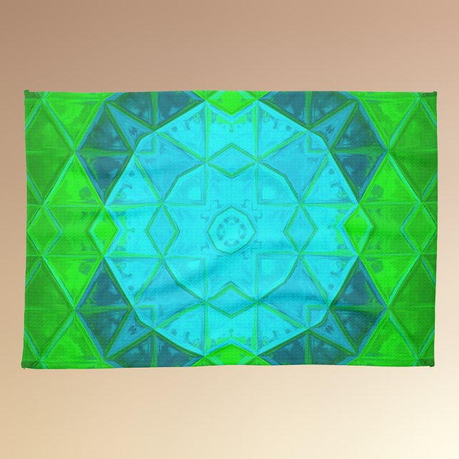 Mosaic Kaleidoscope Square Green and Blue Kitchen Towel (Creator Uploaded)