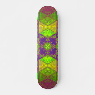 Mosaic Kaleidoscope Square Green Purple and Yellow Skateboard