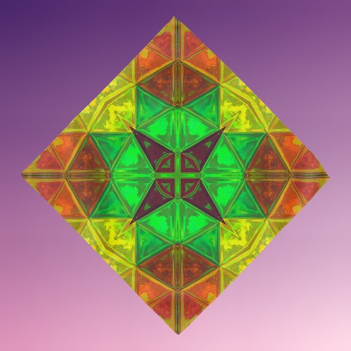 Mosaic Kaleidoscope Square Green Yellow and Orange Bandana