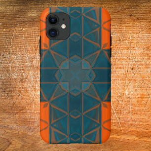 Mosaic Kaleidoscope Square Orange and Blue iPhone 11 Case