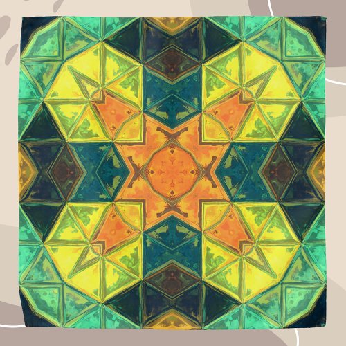 Mosaic Kaleidoscope Square Orange Yellow and Green Bandana