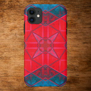 Mosaic Kaleidoscope Square Red and Blue iPhone 11 Case