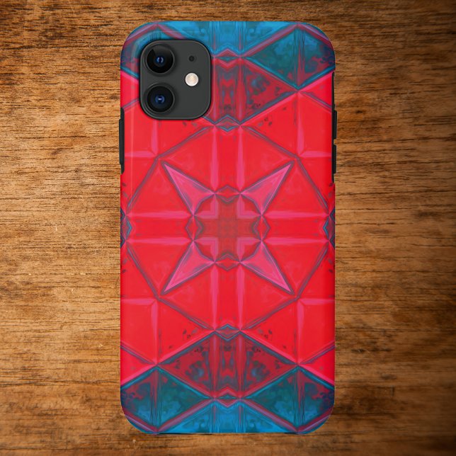 Mosaic Kaleidoscope Square Red and Blue Case-Mate iPhone Case (Creator Uploaded)