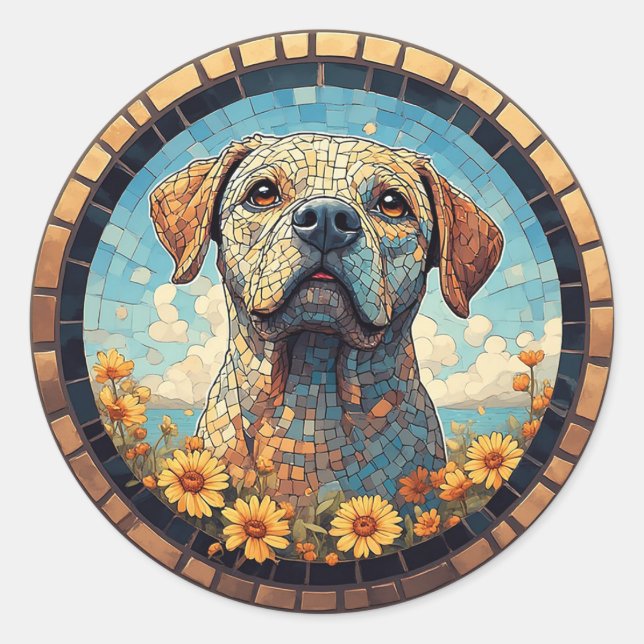 Mosaic Labrador Portrait in Circular Tile Frame Classic Round Sticker (Front)