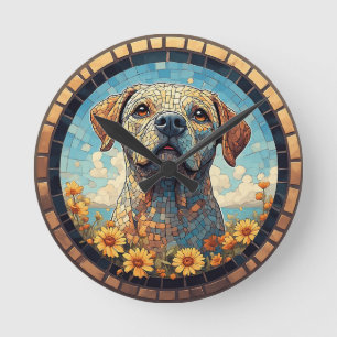 Mosaic Labrador Portrait in Circular Tile Frame Round Clock