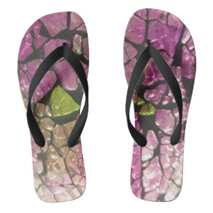 Mosaic lavender green  pink stones flip flops