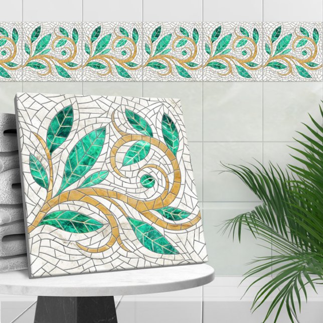 Mosaic Leaf Swirl ornament  Ceramic Tile (Creator Uploaded)