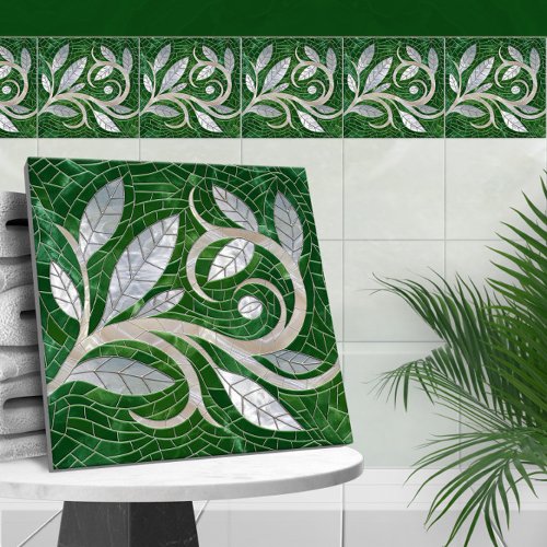 Mosaic Leaf Swirl ornament  Ceramic Tile