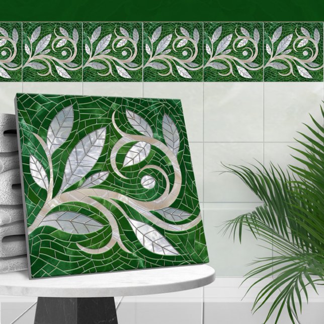 Mosaic Leaf Swirl ornament  Ceramic Tile (Creator Uploaded)