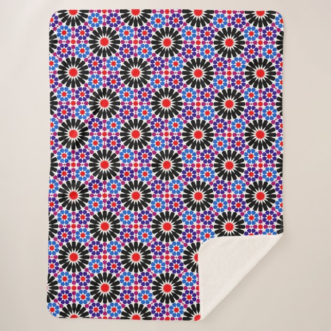 Mosaic Legacy: Andalusian Moroccan Zellige Art Sherpa Blanket (Front)