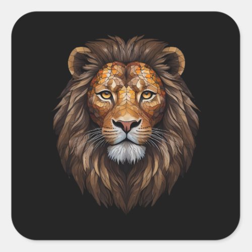Mosaic Lion Portrait stained glass effect designer Square Sticker