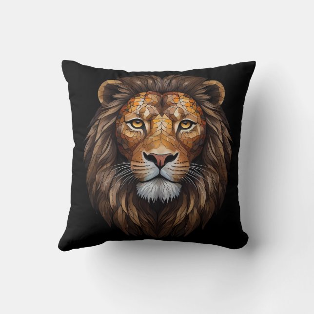 Mosaic Lion Portrait stained glass effect designer Throw Pillow (Back)