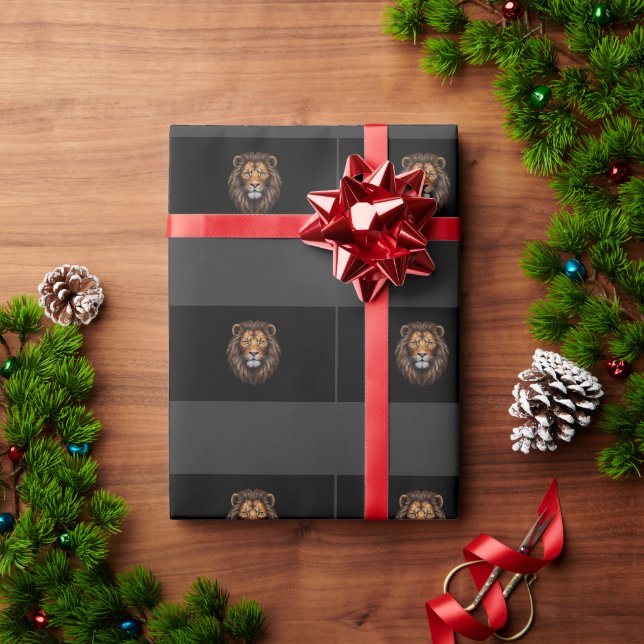 Mosaic Lion Portrait stained glass  Wrapping Paper (Holiday Gift)