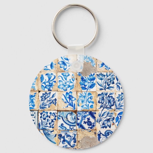 mosaic lisbon blue decoration portugal old tile keychain (Front)