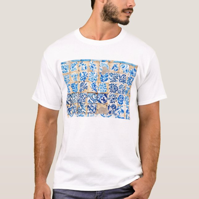 mosaic lisbon blue decoration portugal old tile T-Shirt (Front)