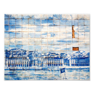 mosaic lisbon blue painting tile porcelain pattern photo print