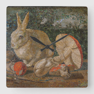 Mosaic look rabbit and mushroom vintage tile look square wall clock