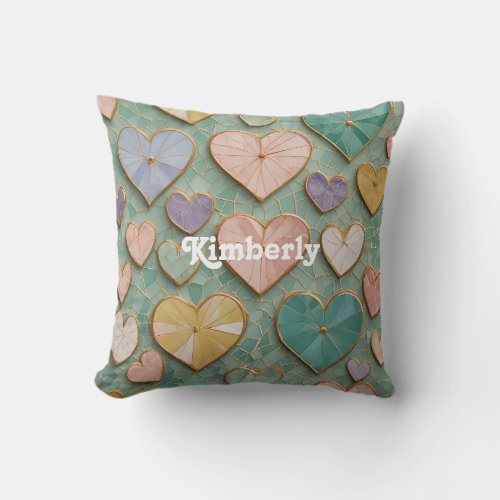 Mosaic Love Pastel Hearts Throw Pillow