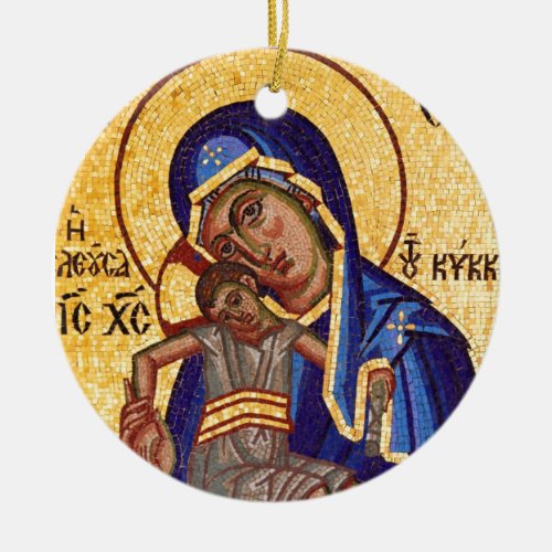 Mosaic Madonna  Child Icon Ceramic Ornament
