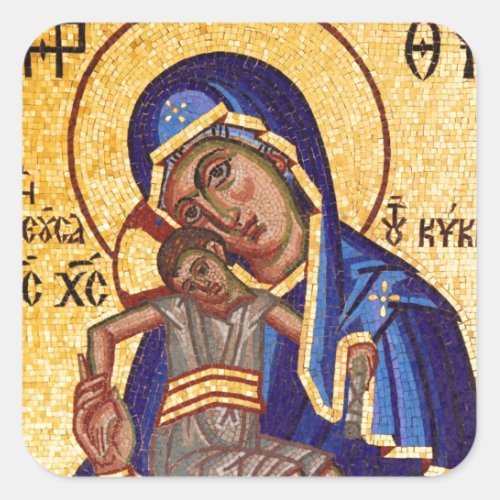 Mosaic Madonna  Child Icon Square Sticker