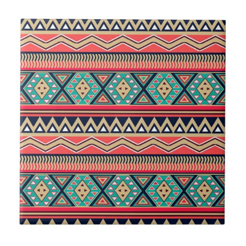 Mosaic Magic Tribal Stripe Pattern Ceramic Tile