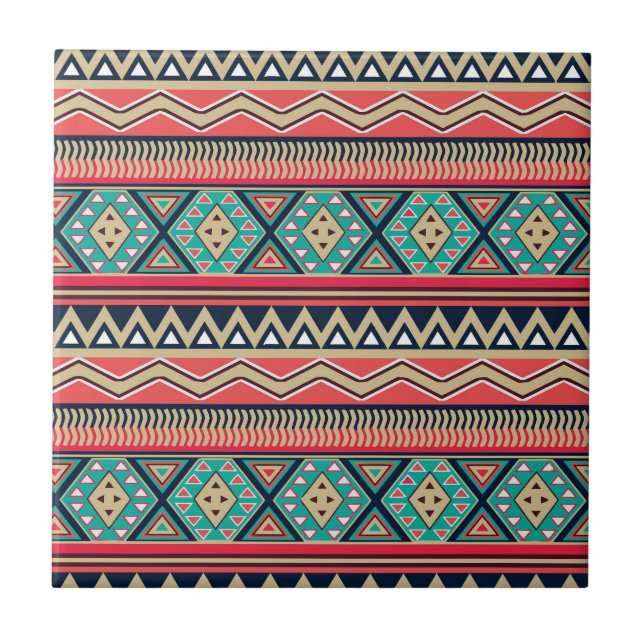 Mosaic Magic Tribal Stripe Pattern Ceramic Tile (Front)