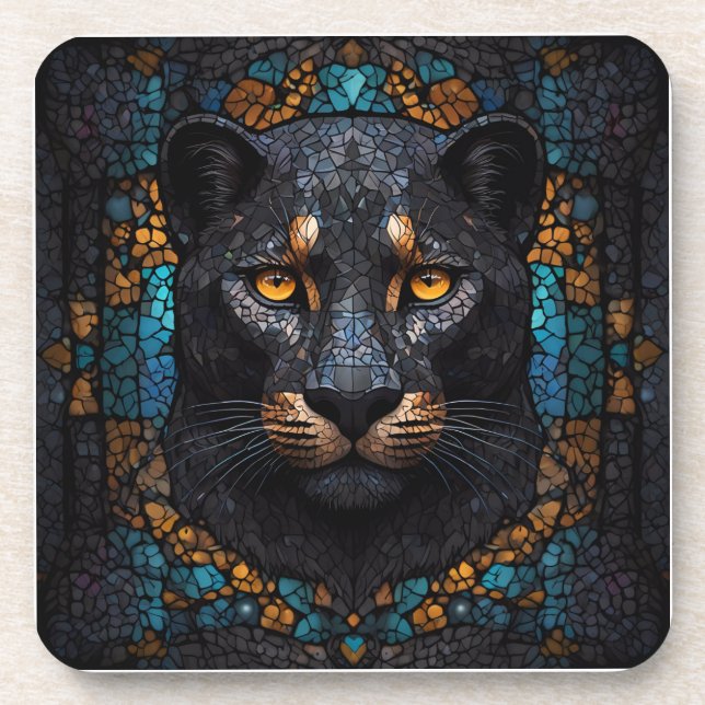 Mosaic Majesty: The Black Panther Beverage Coaster (Front)
