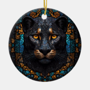Mosaic Majesty: The Black Panther Ceramic Ornament