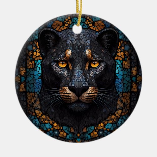 Mosaic Majesty The Black Panther Ceramic Ornament