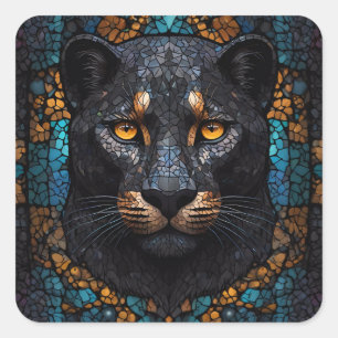 Mosaic Majesty: The Black Panther Square Sticker