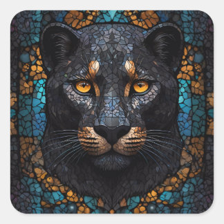 Mosaic Majesty: The Black Panther Square Sticker