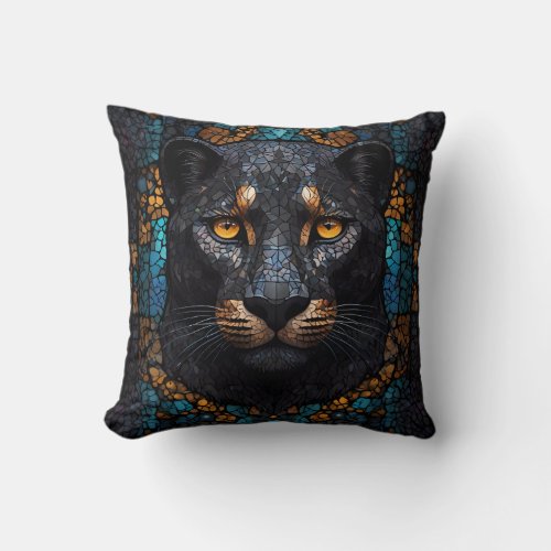 Mosaic Majesty The Black Panther Throw Pillow