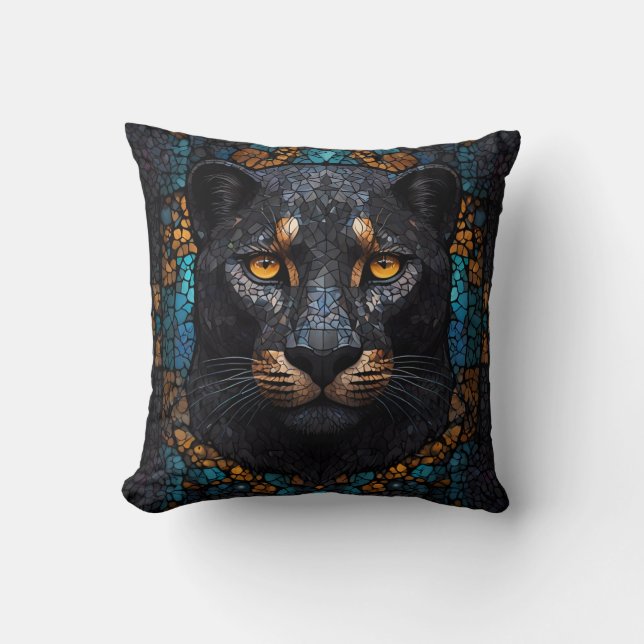 Mosaic Majesty: The Black Panther Throw Pillow (Front)
