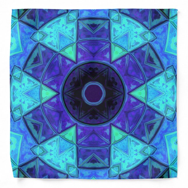 Mosaic Mandala Blue and Purple Bandana (Front)