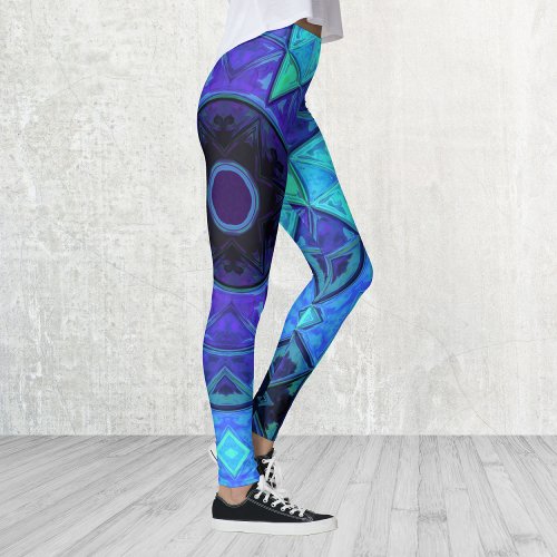 Mosaic Mandala Blue and Purple Leggings