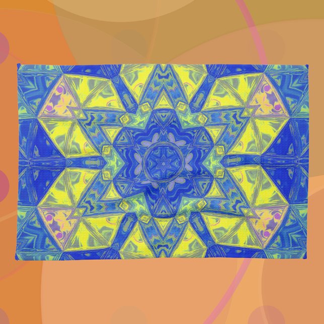 Mosaic Mandala Blue and Yellow Kitchen Towel (Creator Uploaded)