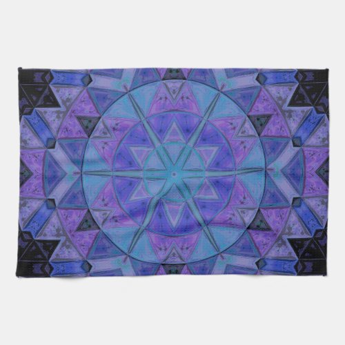 Mosaic Mandala Flower Blue and Purple Kitchen Towel