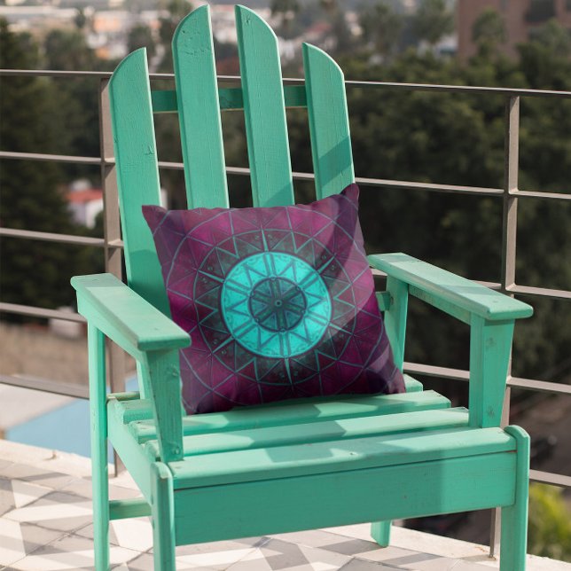 Mosaic Mandala Flower Blue and Purple Throw Pillow (Creator Uploaded)