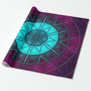 Mosaic Mandala Flower Blue and Purple Wrapping Paper