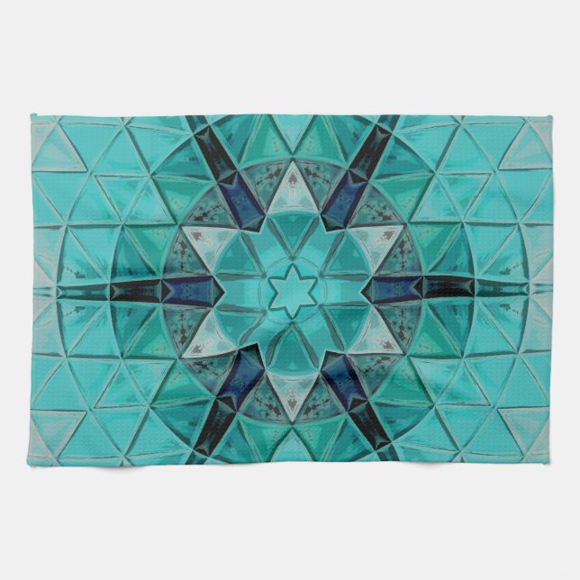 Mosaic Mandala Flower Blue and White Kitchen Towel (Horizontal)