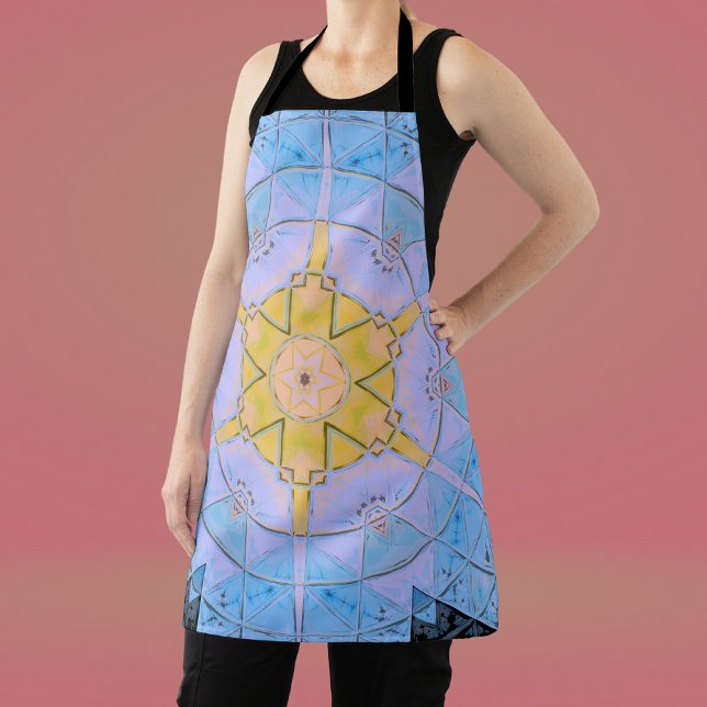 Mosaic Mandala Flower Blue and Yellow Apron (Creator Uploaded)