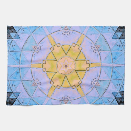 Mosaic Mandala Flower Blue and Yellow Kitchen Towel