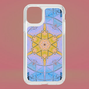 Mosaic Mandala Flower Blue and Yellow Speck iPhone 11 Case