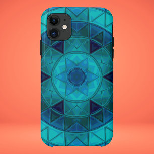 Mosaic Mandala Flower Blue iPhone 11 Case