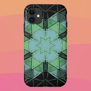 Mosaic Mandala Flower Blue Green and Black iPhone 11 Case