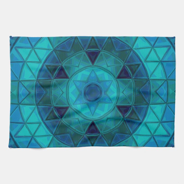Mosaic Mandala Flower Blue Kitchen Towel (Horizontal)