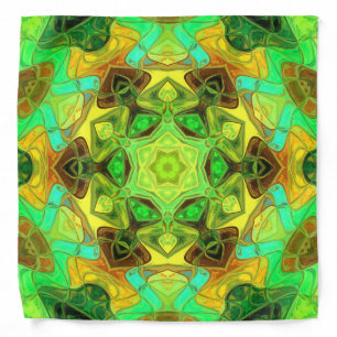 Mosaic Mandala Flower Green Blue and Yellow Bandana